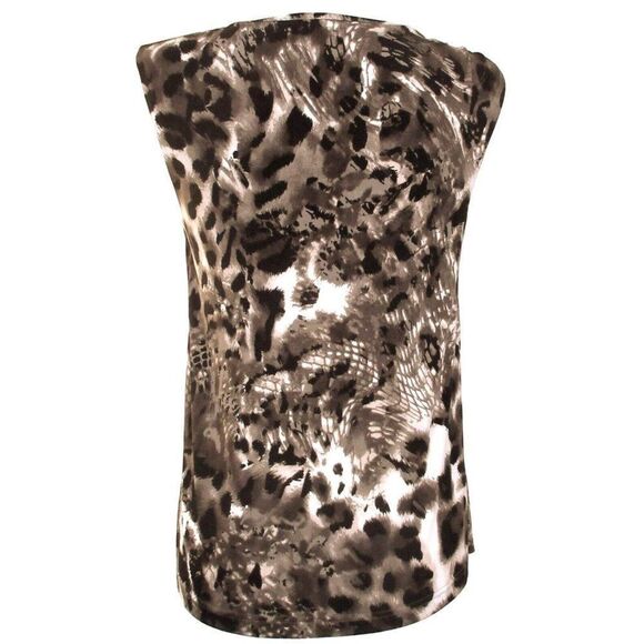 Kenneth Cole Animal Print Slim Fit Pullover Sleeveless Top Padded Shoulders Sz S - Picture 3 of 4